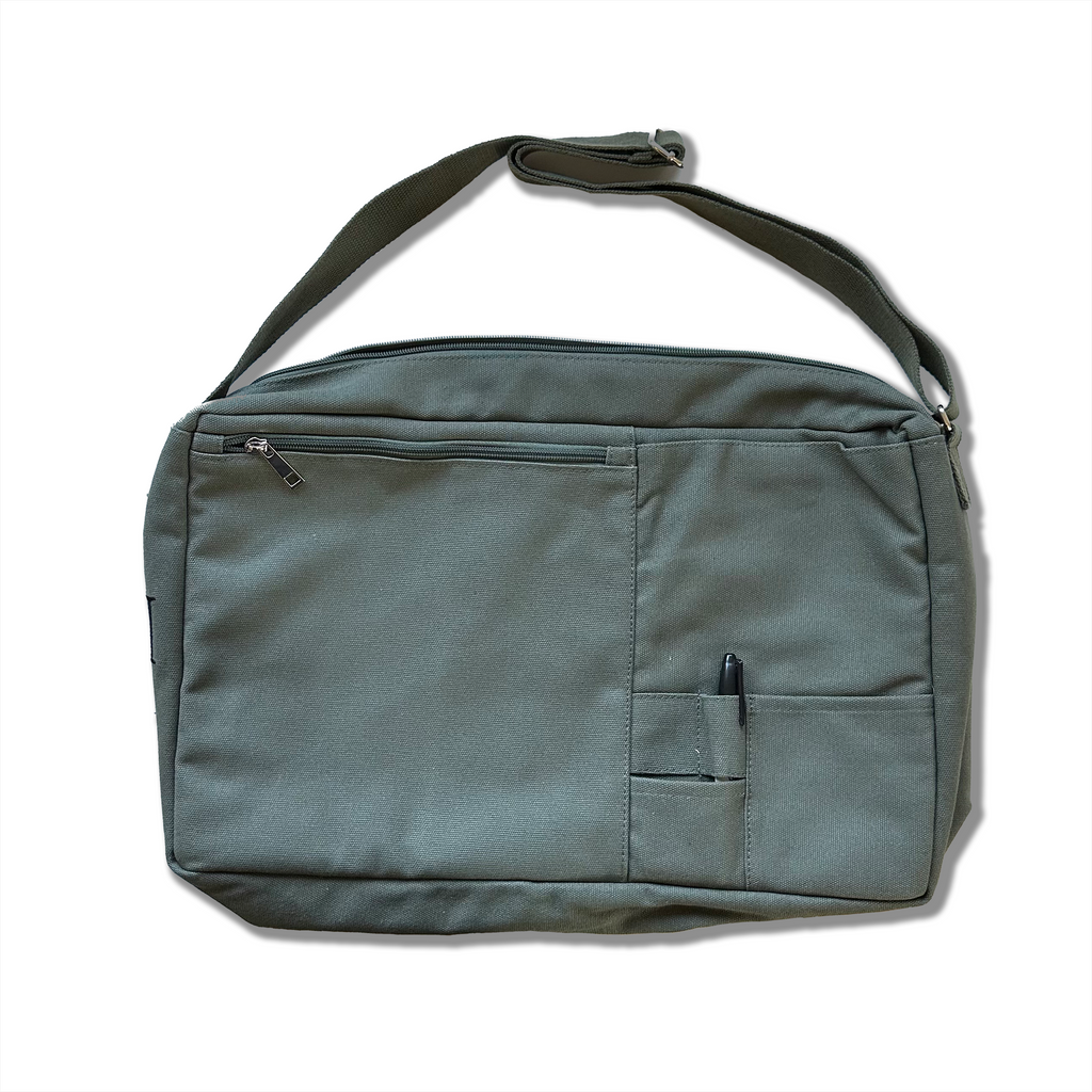 Metallic Gray Canvas Messenger Bag